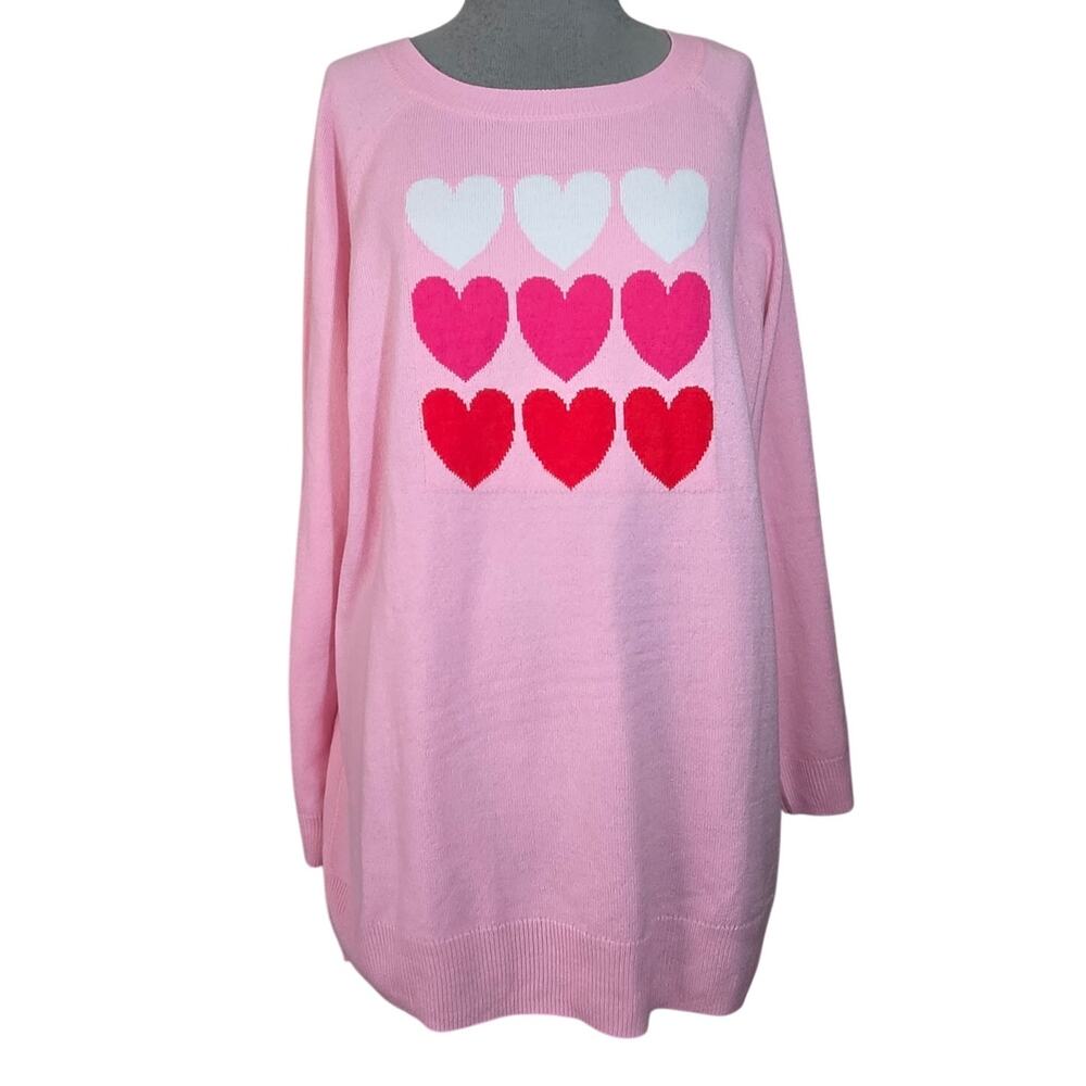 Pink Lightweight Heart Knit Sweater Size XL